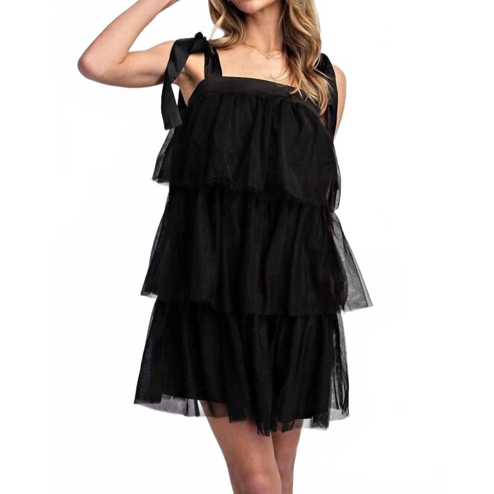 NEW LLOVE bianca tulle mini dress in black - Picture 4 of 5